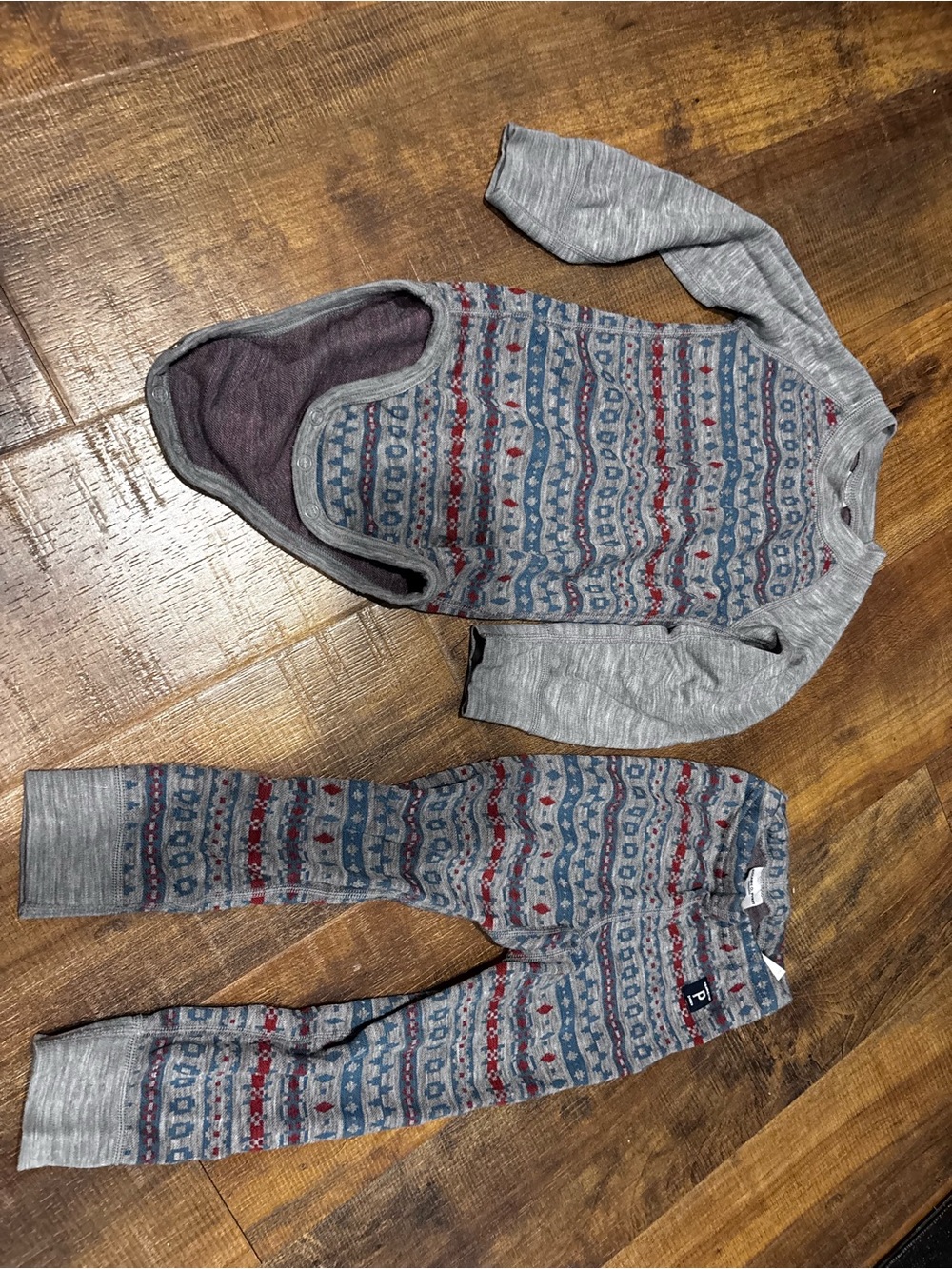 Polarn O. Pyret Gray Fair Isle Matching Base layer set- size 1-2 years